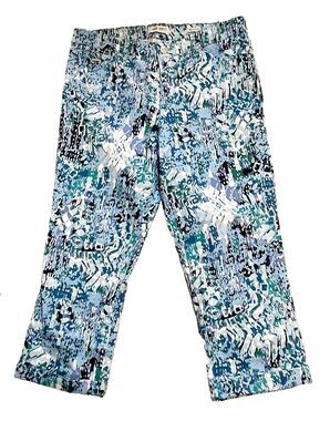 Nine West Chrystie Capris Blue Batik Pattern Pants Size 12